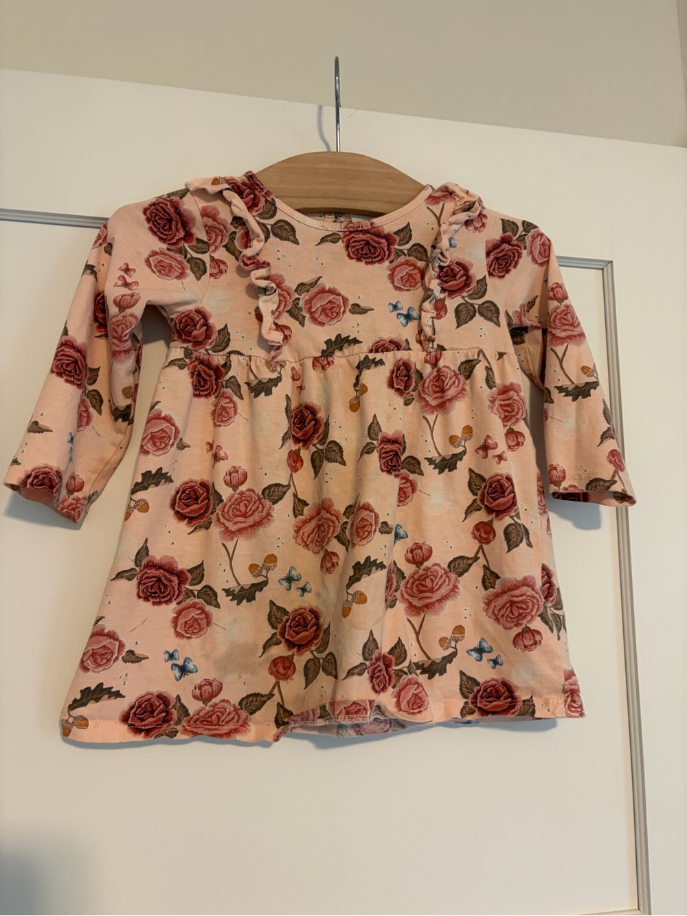 H&M Peach Floral Ruffle Long Sleeve Dress